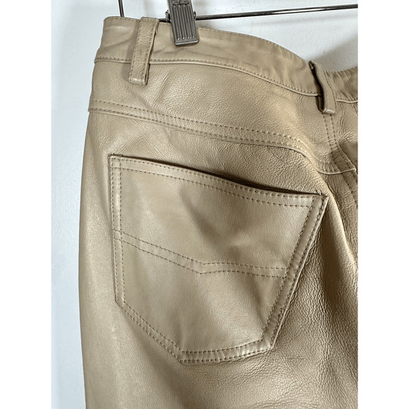 VINTAGE 90's Leather pants Newport News Jeanology Womens 8 Tan Straight cropped - Picture 14 of 16